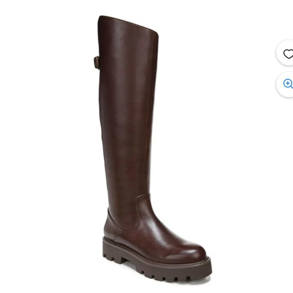 Franco Sarto balin boot, lug sole, WIDE CALF, w buckle, brown, 7